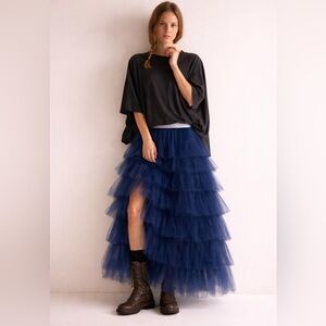 Hand Crafted Midnight Blue Tulle Skirt